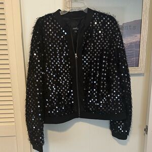 NWOT Size 1X Mod X Black Sequin Bomber Lightweight Jacket